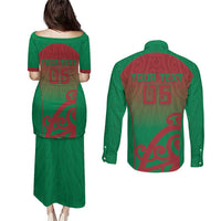 Custom Onehunga High School Couples Matching Puletasi and Long Sleeve Button Shirt Maori Koru Pattern LT05 - Polynesian Pride