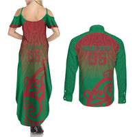 Custom Onehunga High School Couples Matching Summer Maxi Dress and Long Sleeve Button Shirt Maori Koru Pattern LT05 - Polynesian Pride