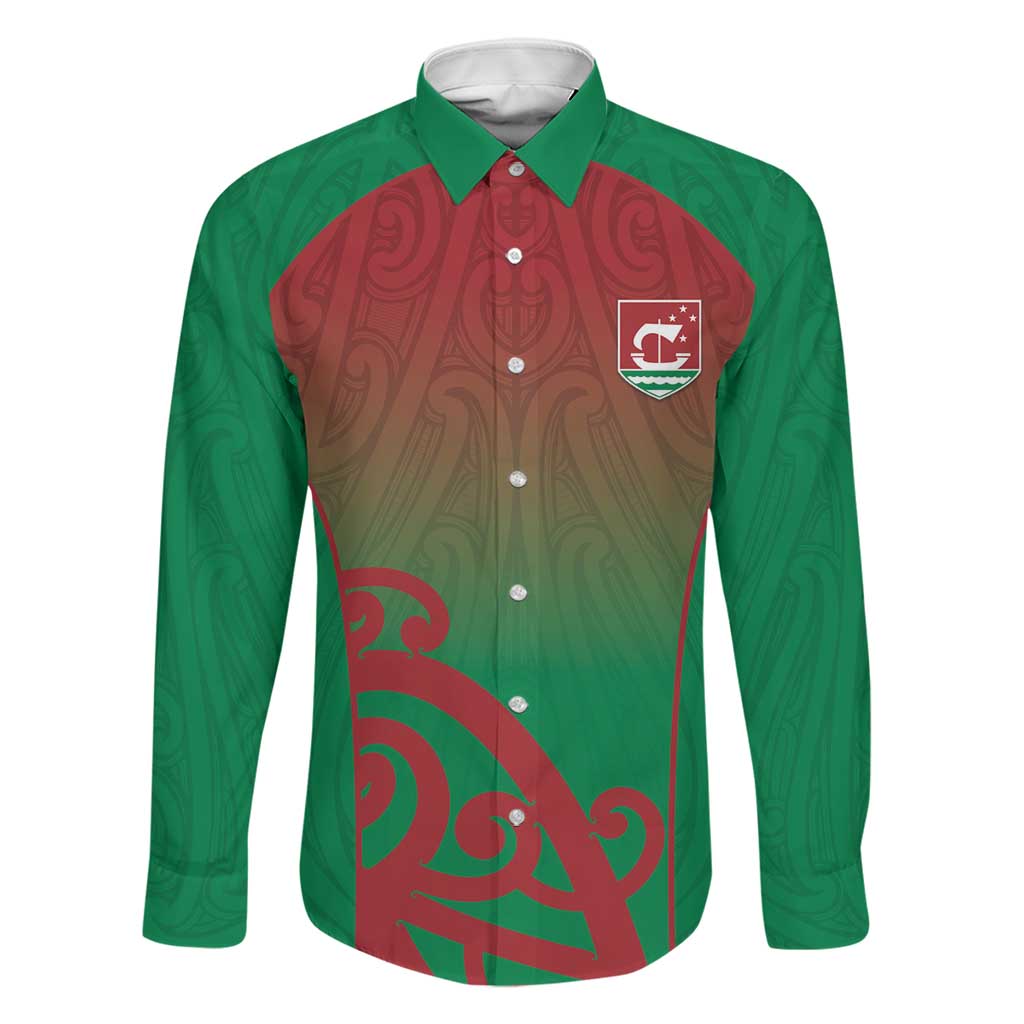 Custom Onehunga High School Family Matching Off Shoulder Maxi Dress and Hawaiian Shirt Maori Koru Pattern LT05 Dad's Shirt - Long Sleeve Green - Polynesian Pride