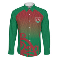 Custom Onehunga High School Family Matching Off Shoulder Maxi Dress and Hawaiian Shirt Maori Koru Pattern LT05 Dad's Shirt - Long Sleeve Green - Polynesian Pride