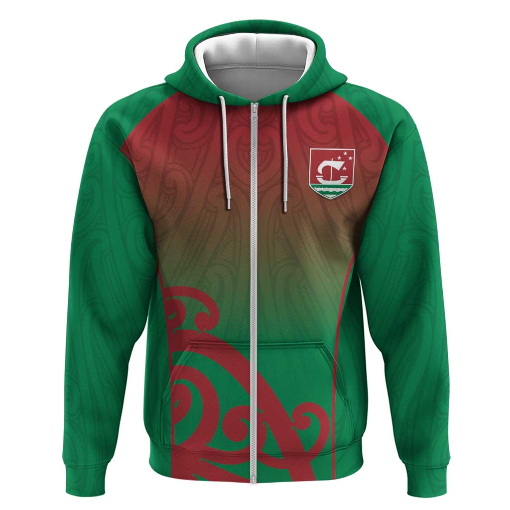Custom Onehunga High School Hoodie Maori Koru Pattern LT05 Zip Hoodie Green - Polynesian Pride