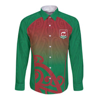 Custom Onehunga High School Long Sleeve Button Shirt Maori Koru Pattern LT05 Unisex Green - Polynesian Pride