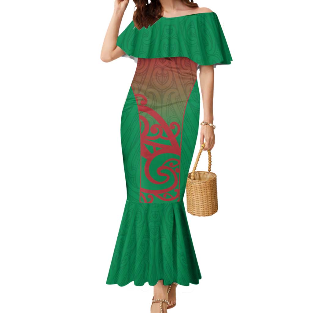 Custom Onehunga High School Mermaid Dress Maori Koru Pattern LT05 Women Green - Polynesian Pride