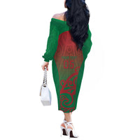 Custom Onehunga High School Off The Shoulder Long Sleeve Dress Maori Koru Pattern LT05 - Polynesian Pride