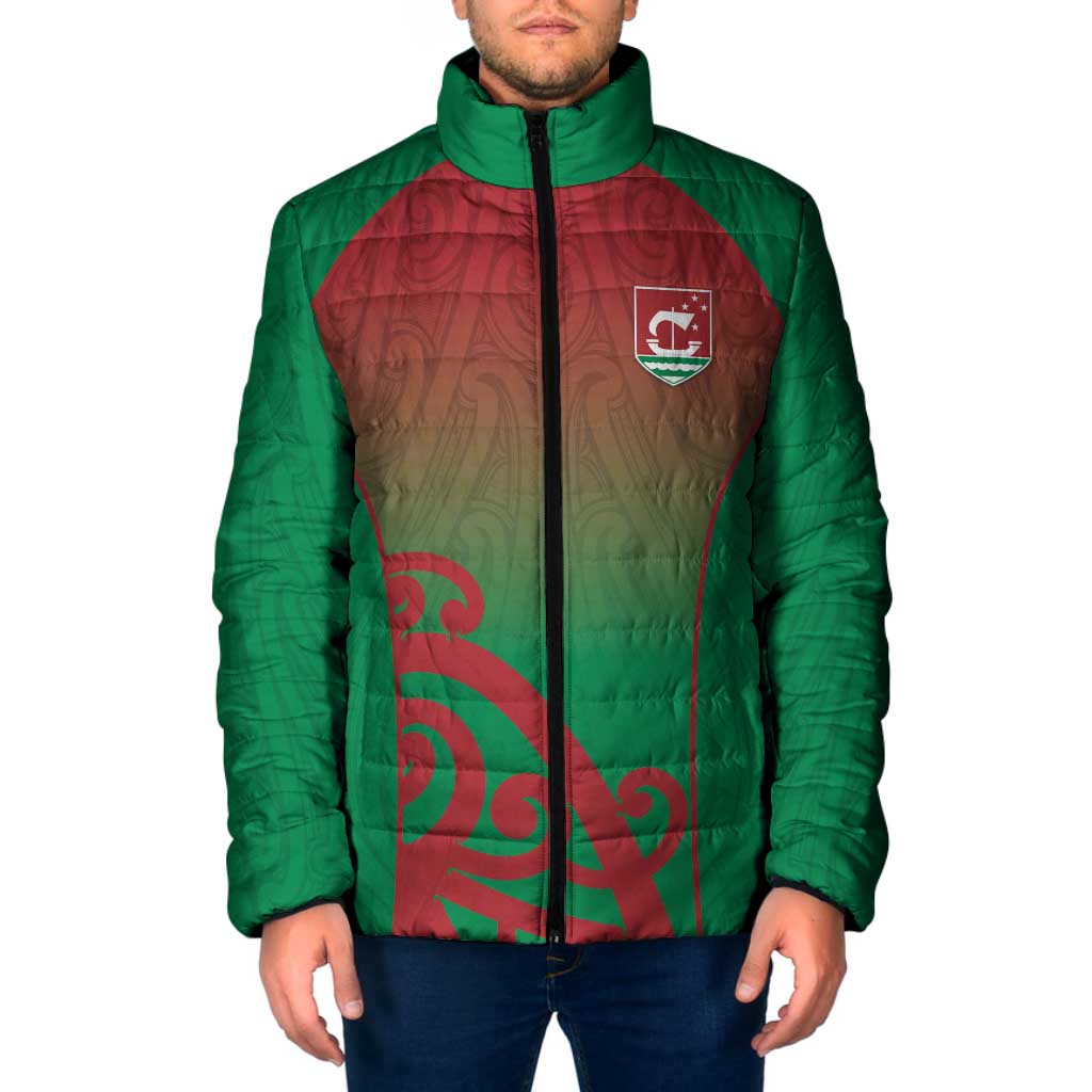 Custom Onehunga High School Padded Jacket Maori Koru Pattern LT05 Men Green - Polynesian Pride