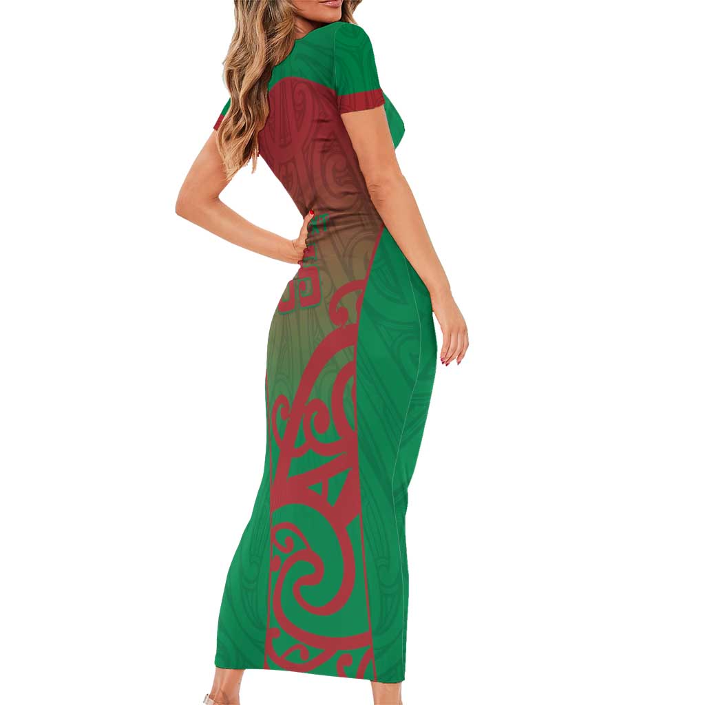 Custom Onehunga High School Short Sleeve Bodycon Dress Maori Koru Pattern LT05 - Polynesian Pride