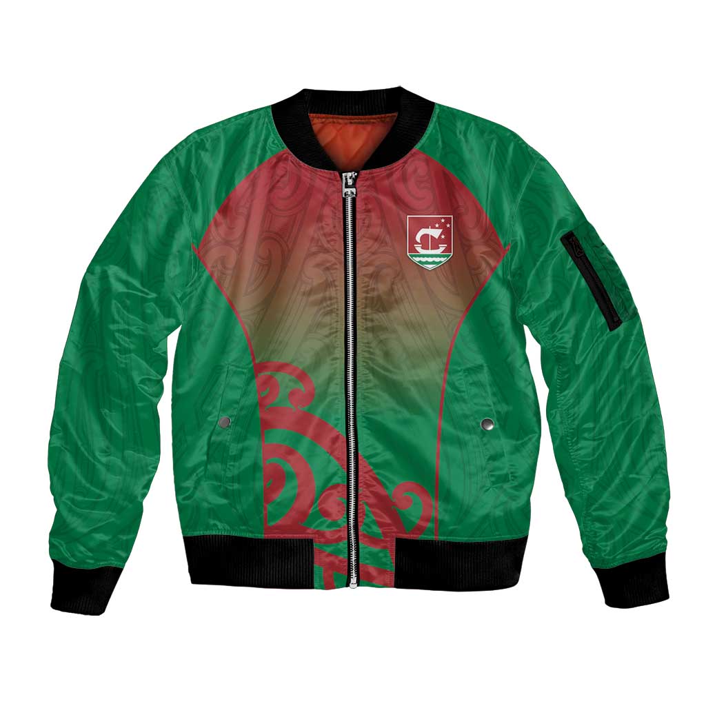 Custom Onehunga High School Sleeve Zip Bomber Jacket Maori Koru Pattern LT05 Unisex Green - Polynesian Pride