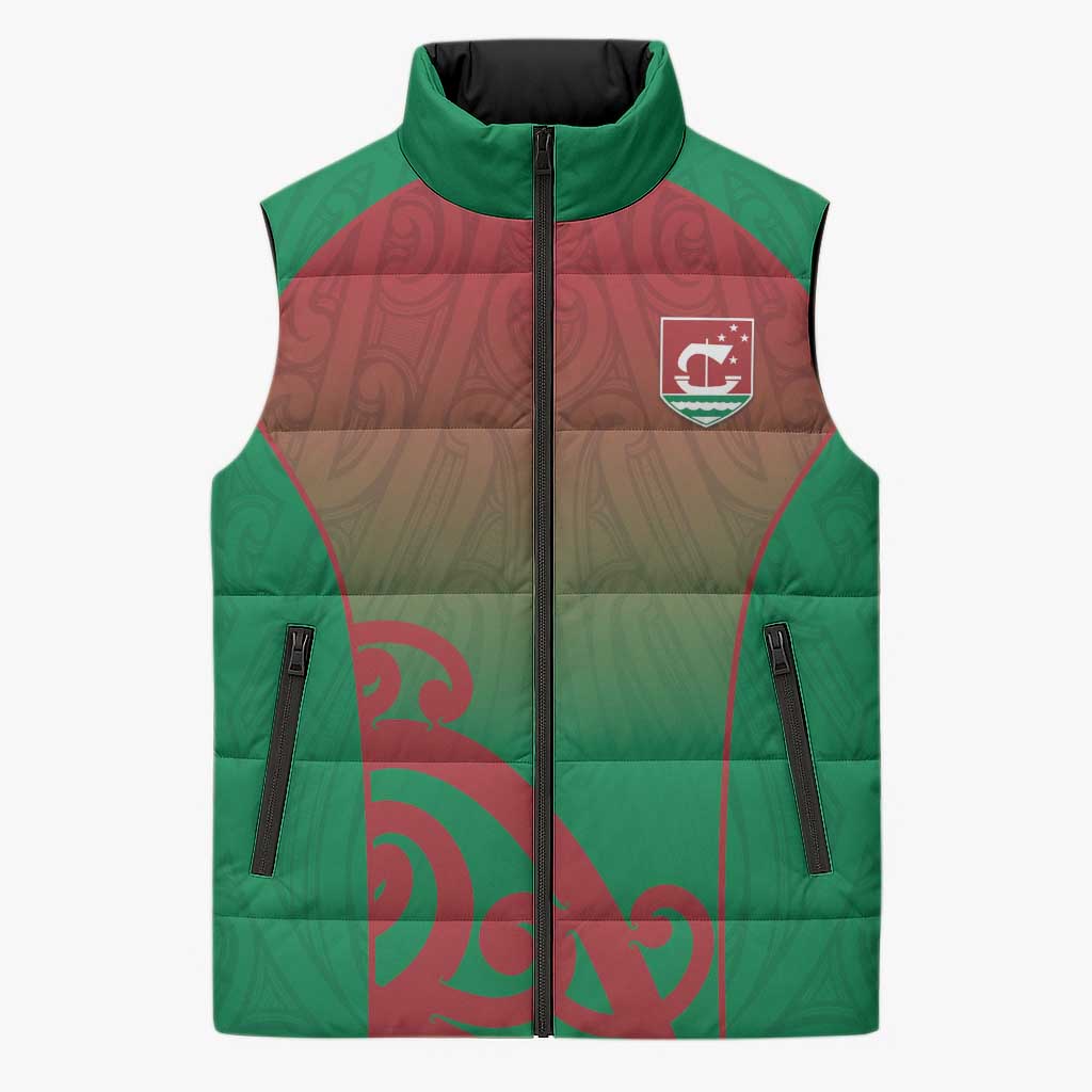 Custom Onehunga High School Sleeveless Puffer Jacket Maori Koru Pattern LT05 Unisex Green - Polynesian Pride