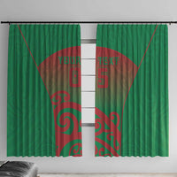 Custom Onehunga High School Window Curtain Maori Koru Pattern LT05 With Hooks Green - Polynesian Pride