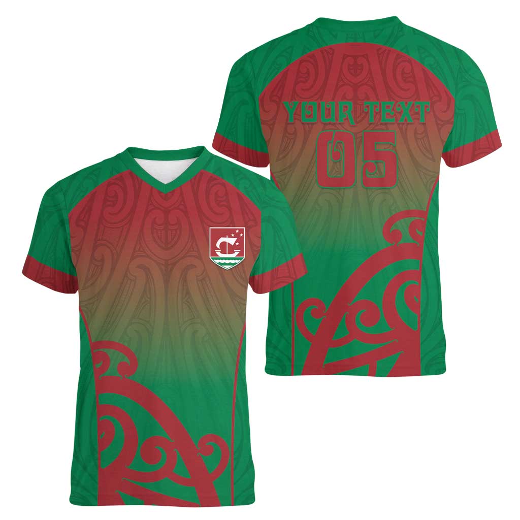 Custom Onehunga High School Women V-Neck T-Shirt Maori Koru Pattern LT05 - Polynesian Pride