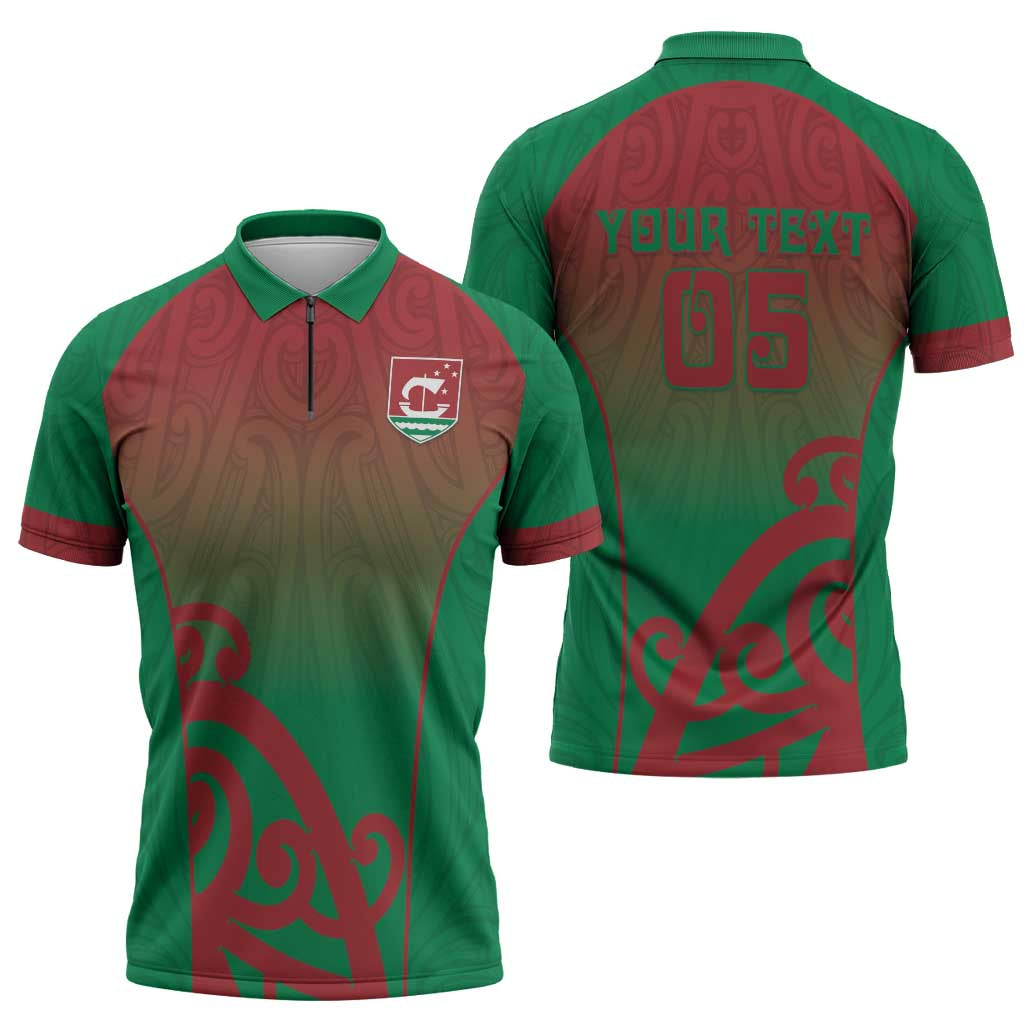 Custom Onehunga High School Zipper Polo Shirt Maori Koru Pattern LT05 - Polynesian Pride