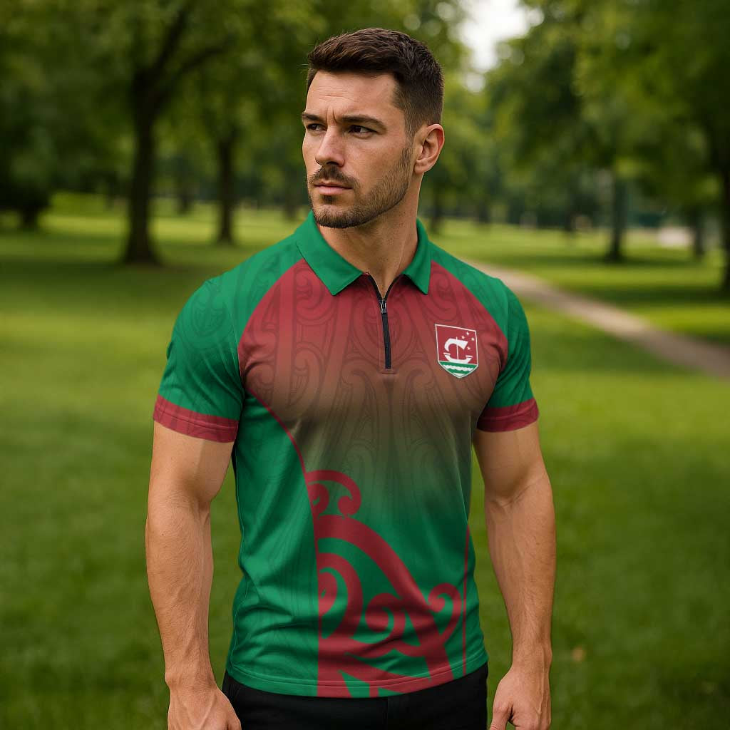 Custom Onehunga High School Zipper Polo Shirt Maori Koru Pattern LT05 - Polynesian Pride