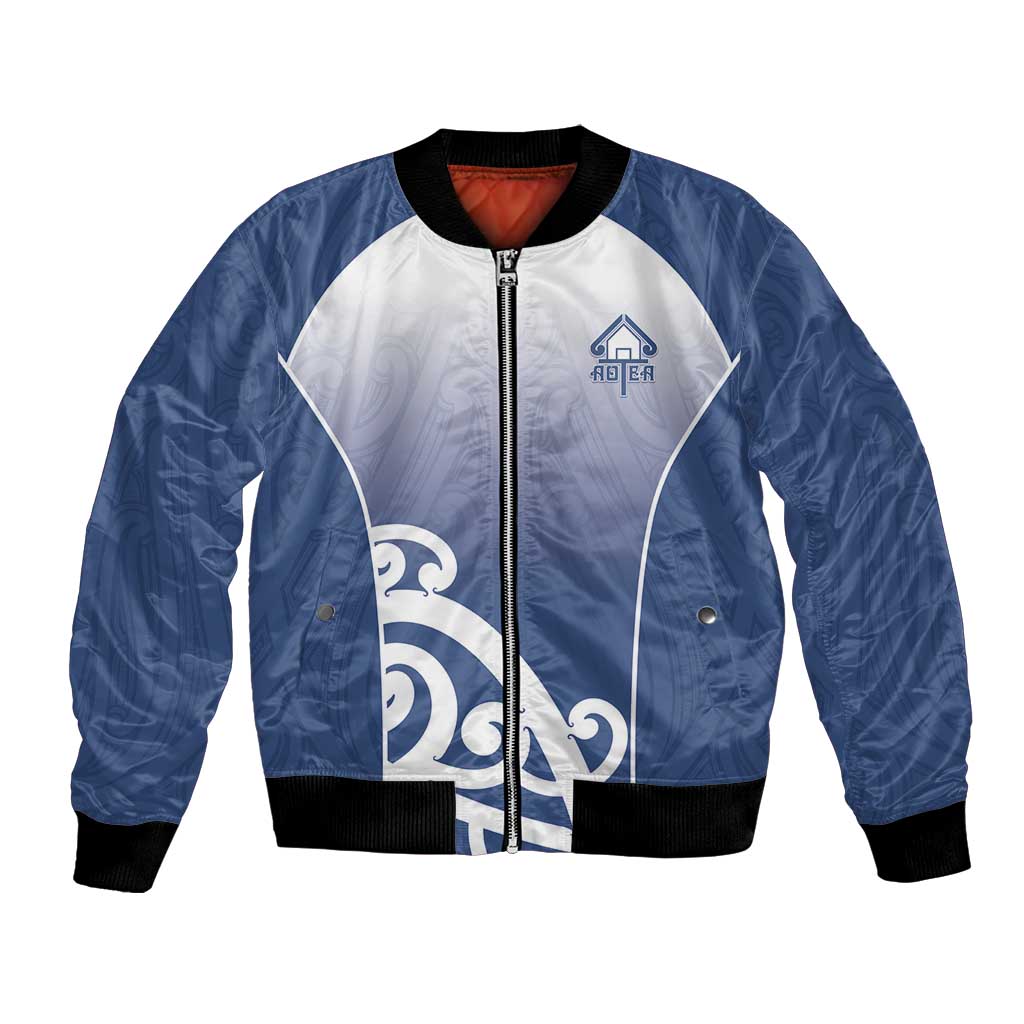 Custom New Zealand Aotea College Bomber Jacket Maori Koru Pattern LT05 Unisex Blue - Polynesian Pride