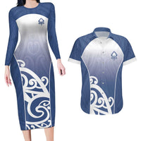 Custom New Zealand Aotea College Couples Matching Long Sleeve Bodycon Dress and Hawaiian Shirt Maori Koru Pattern