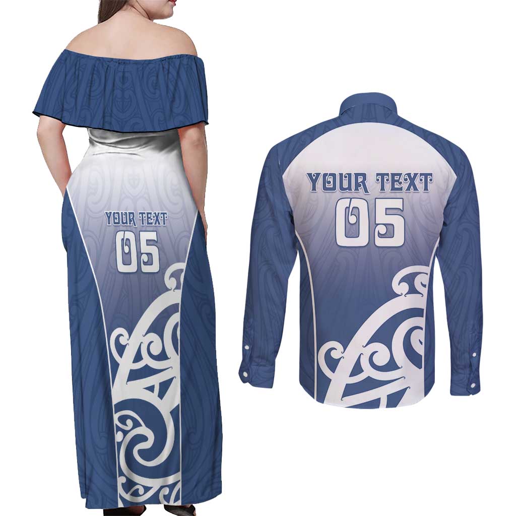 Custom New Zealand Aotea College Couples Matching Off Shoulder Maxi Dress and Long Sleeve Button Shirt Maori Koru Pattern LT05 - Polynesian Pride