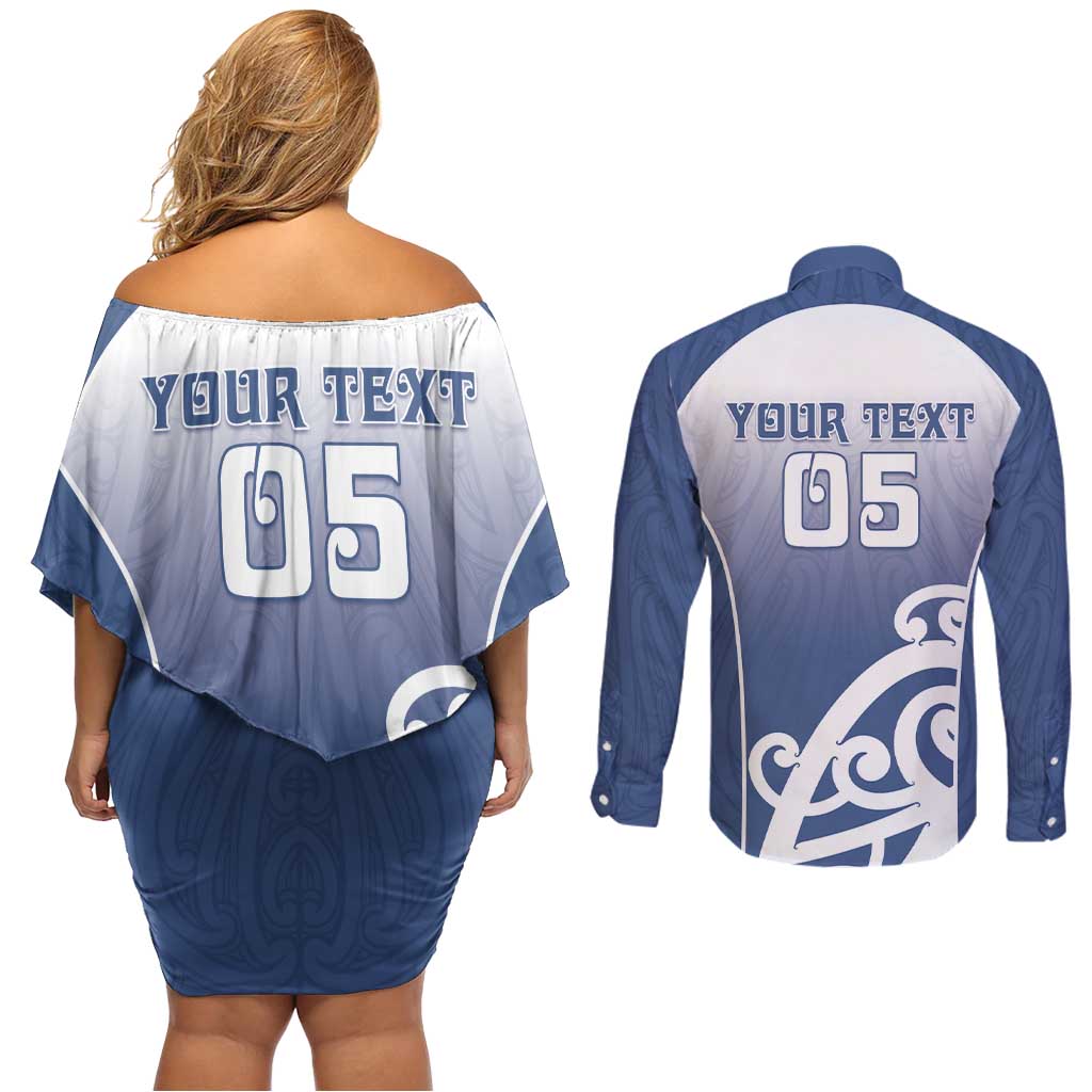 Custom New Zealand Aotea College Couples Matching Off Shoulder Short Dress and Long Sleeve Button Shirt Maori Koru Pattern