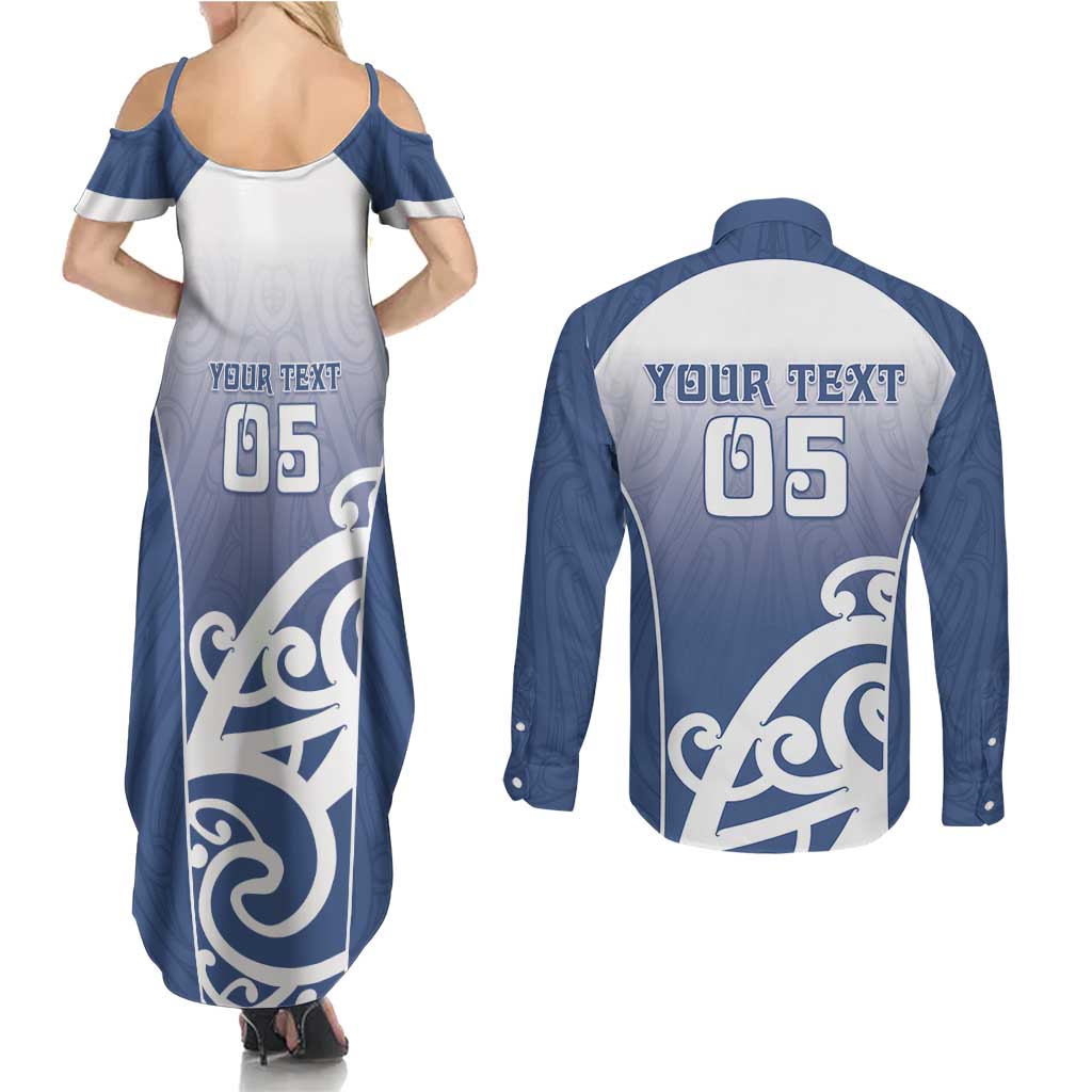 Custom New Zealand Aotea College Couples Matching Summer Maxi Dress and Long Sleeve Button Shirt Maori Koru Pattern