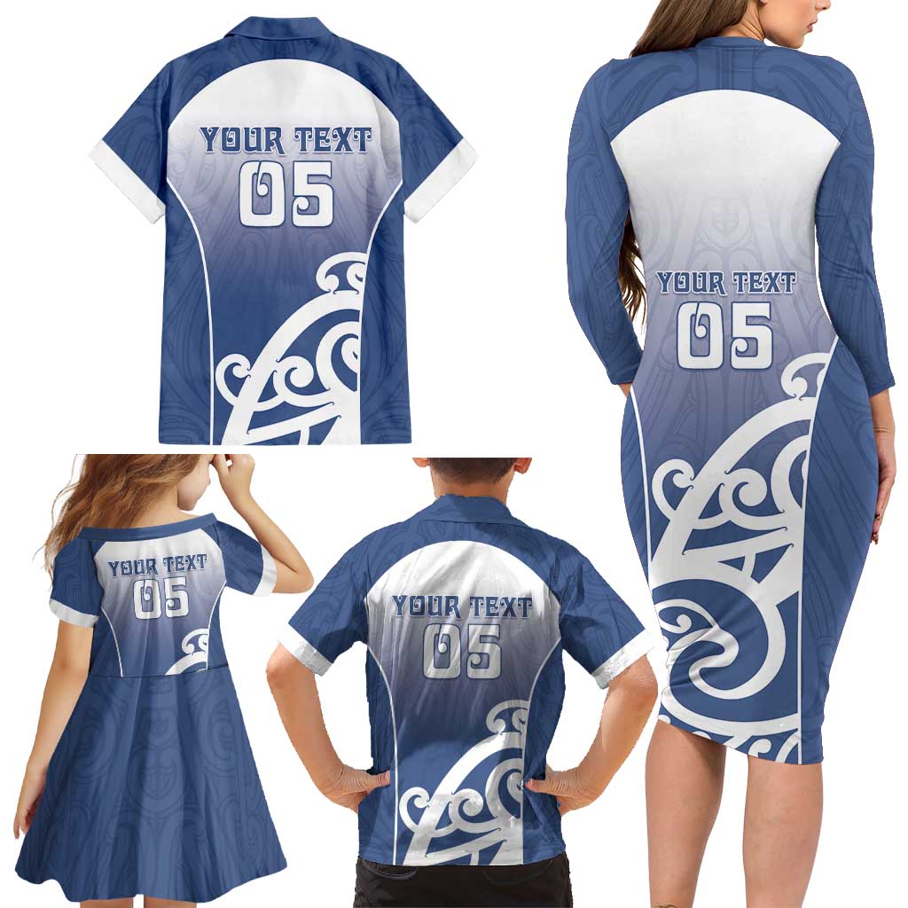 Custom New Zealand Aotea College Family Matching Long Sleeve Bodycon Dress and Hawaiian Shirt Maori Koru Pattern