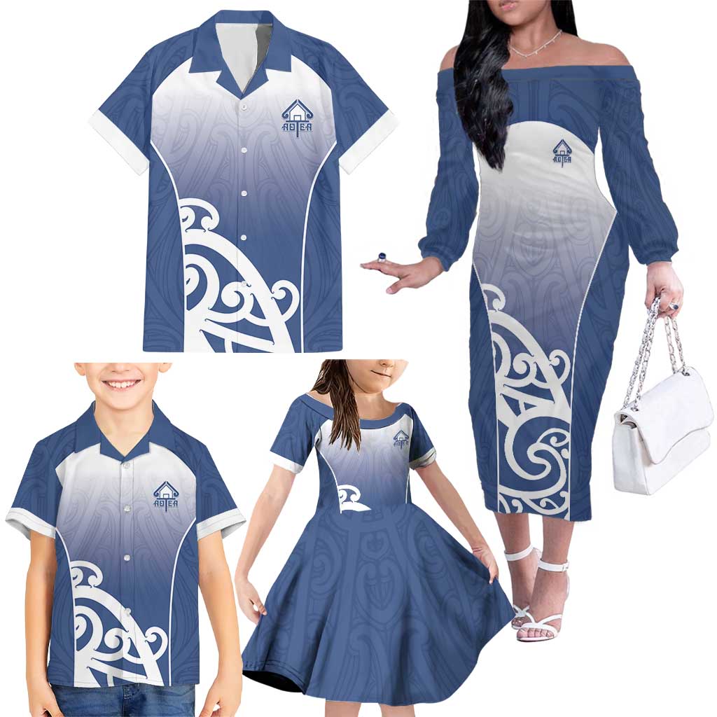 Custom New Zealand Aotea College Family Matching Off The Shoulder Long Sleeve Dress and Hawaiian Shirt Maori Koru Pattern LT05 - Polynesian Pride