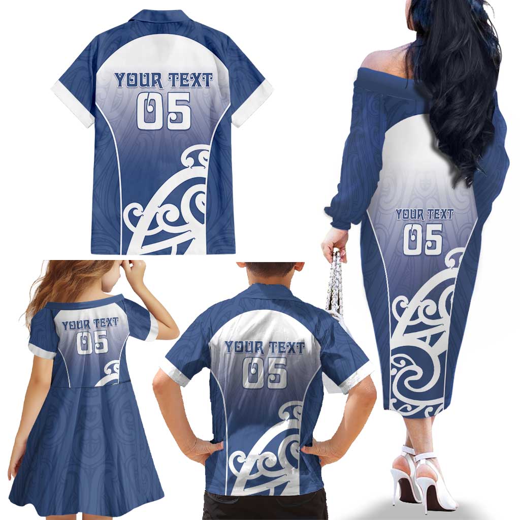 Custom New Zealand Aotea College Family Matching Off The Shoulder Long Sleeve Dress and Hawaiian Shirt Maori Koru Pattern