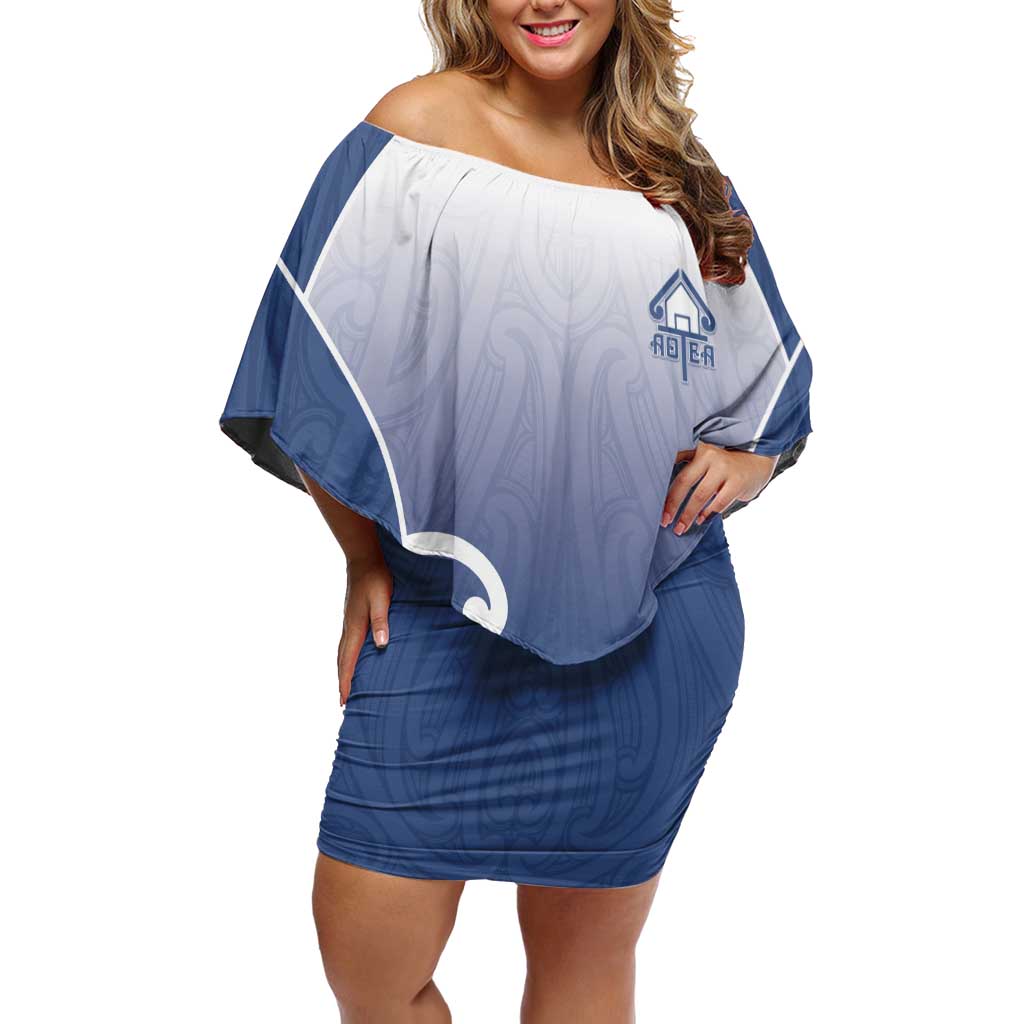 Custom New Zealand Aotea College Off Shoulder Short Dress Maori Koru Pattern LT05 Women Blue - Polynesian Pride