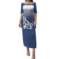 Custom New Zealand Aotea College Puletasi Maori Koru Pattern LT05 Long Dress Blue - Polynesian Pride