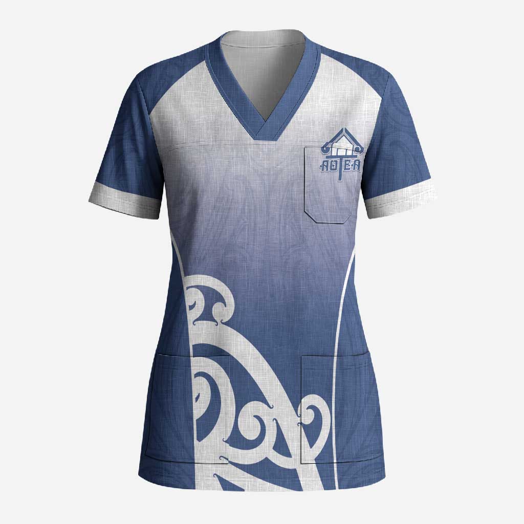 Custom New Zealand Aotea College Scrub Top Maori Koru Pattern LT05 Adult Blue - Polynesian Pride