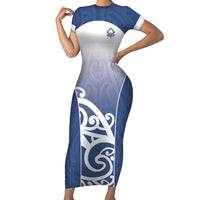 Custom New Zealand Aotea College Short Sleeve Bodycon Dress Maori Koru Pattern LT05 Long Dress Blue - Polynesian Pride