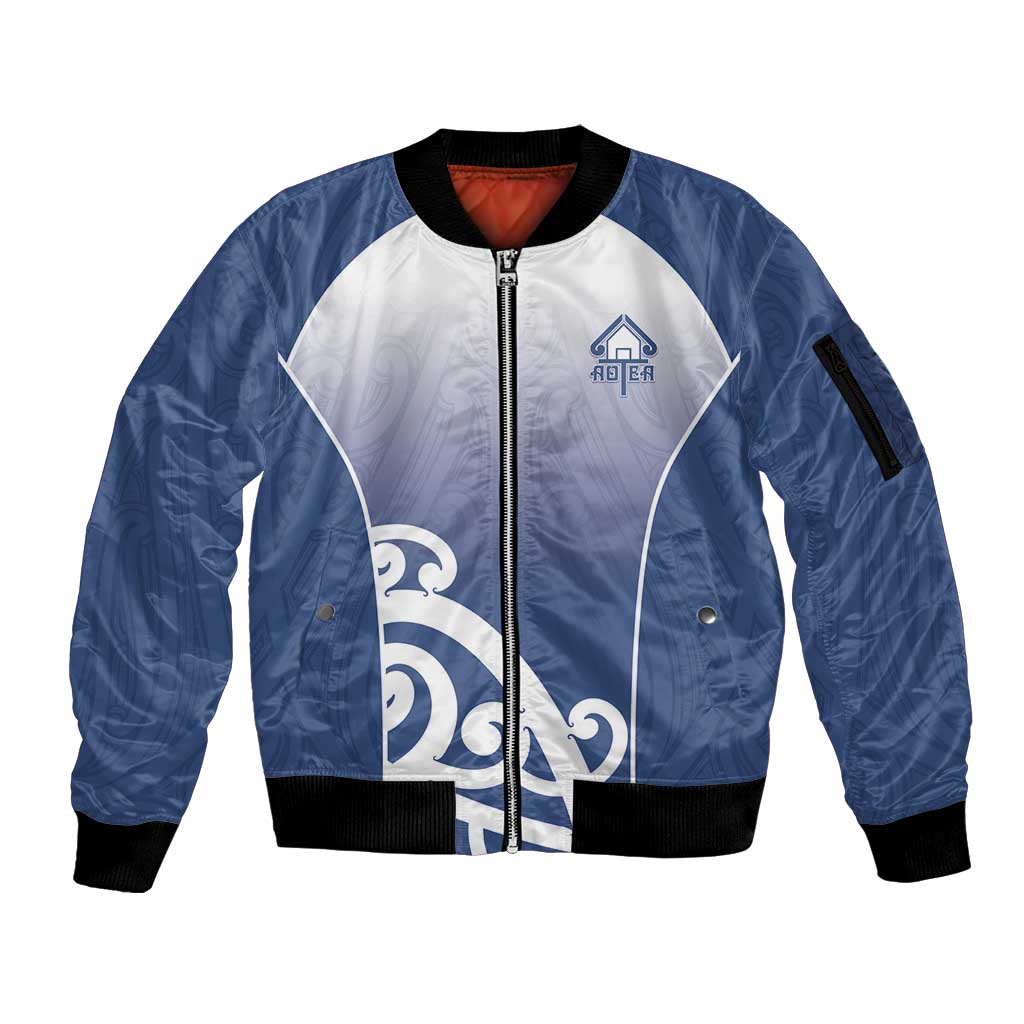 Custom New Zealand Aotea College Sleeve Zip Bomber Jacket Maori Koru Pattern LT05 Unisex Blue - Polynesian Pride