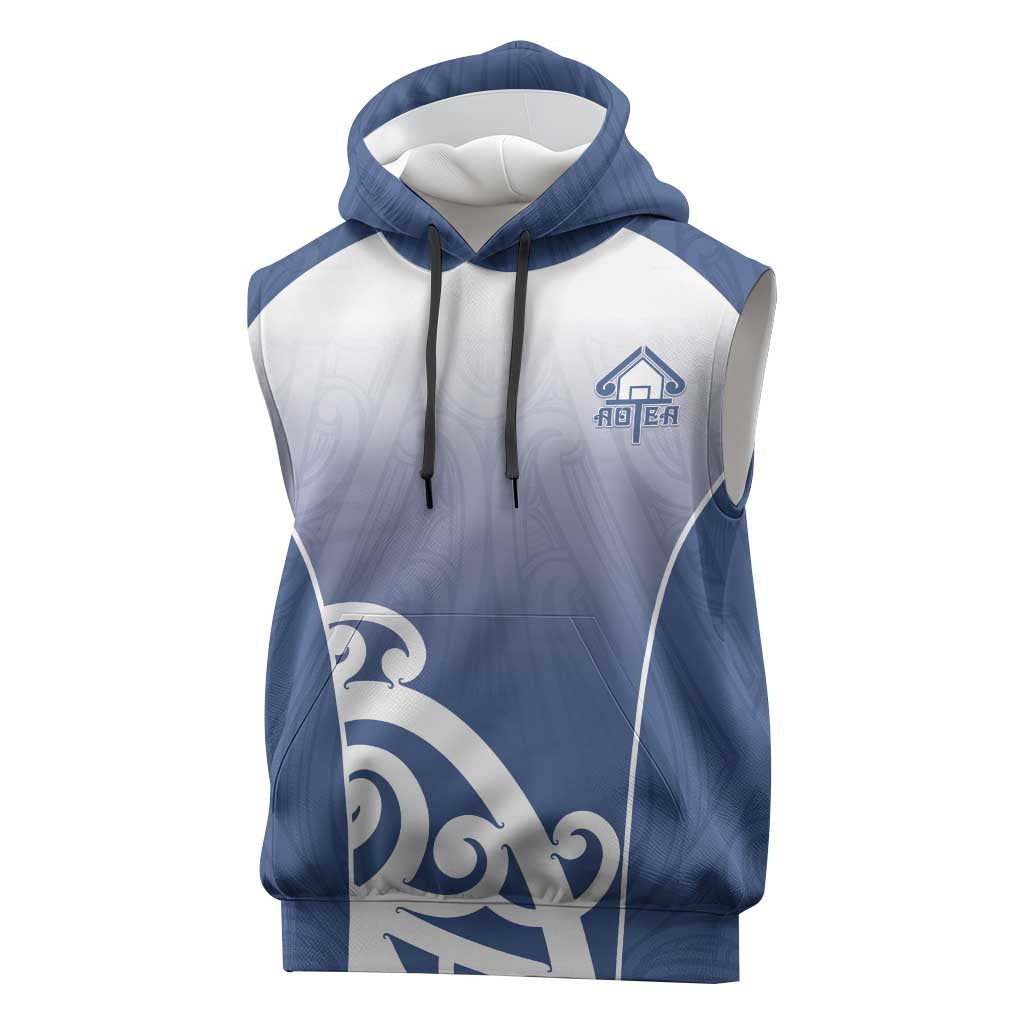 Custom New Zealand Aotea College Sleeveless Hoodie Maori Koru Pattern LT05 Blue - Polynesian Pride