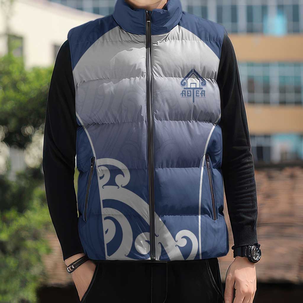Custom New Zealand Aotea College Sleeveless Puffer Jacket Maori Koru Pattern LT05 - Polynesian Pride