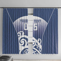 Custom New Zealand Aotea College Window Curtain Maori Koru Pattern LT05 With Hooks Blue - Polynesian Pride