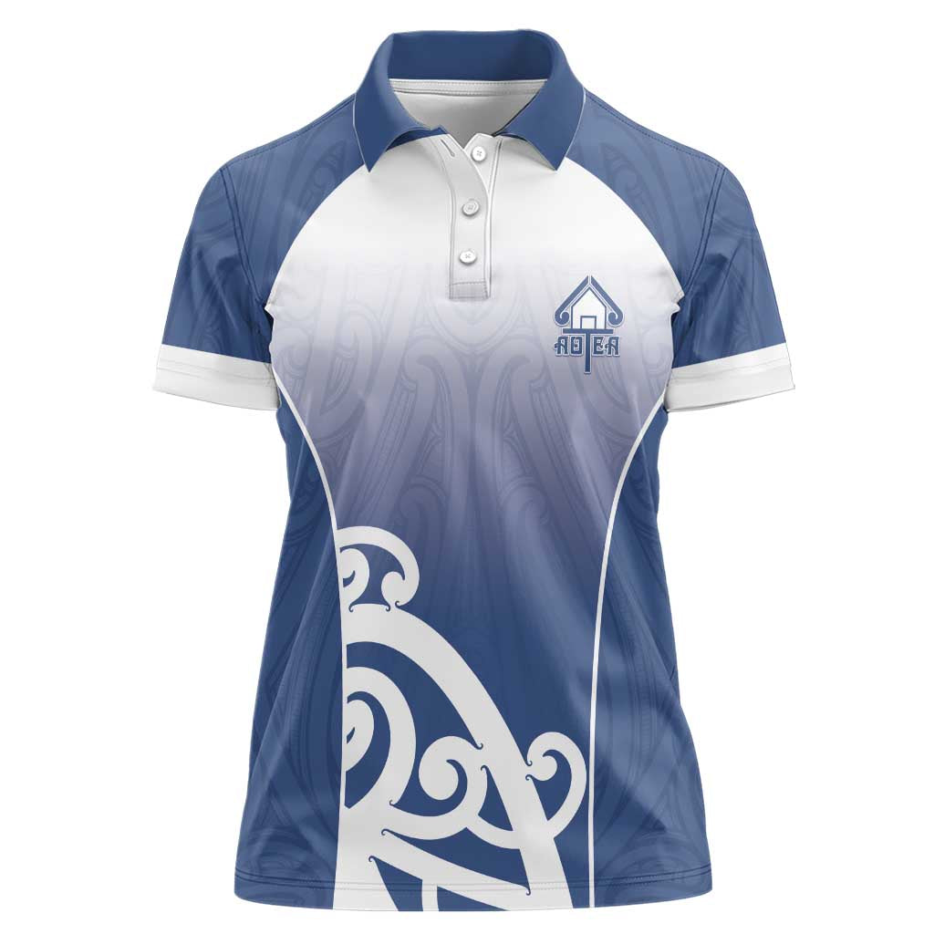 Custom New Zealand Aotea College Women Polo Shirt Maori Koru Pattern LT05 Female Blue - Polynesian Pride
