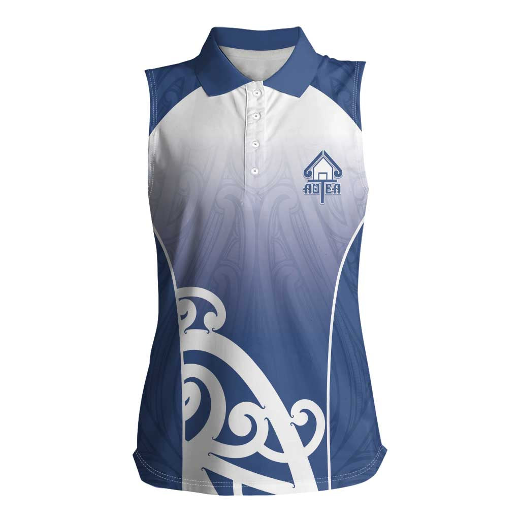 Custom New Zealand Aotea College Women Sleeveless Polo Shirt Maori Koru Pattern LT05 Female Blue - Polynesian Pride