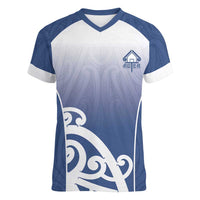 Custom New Zealand Aotea College Women V-Neck T-Shirt Maori Koru Pattern LT05 Female Blue - Polynesian Pride