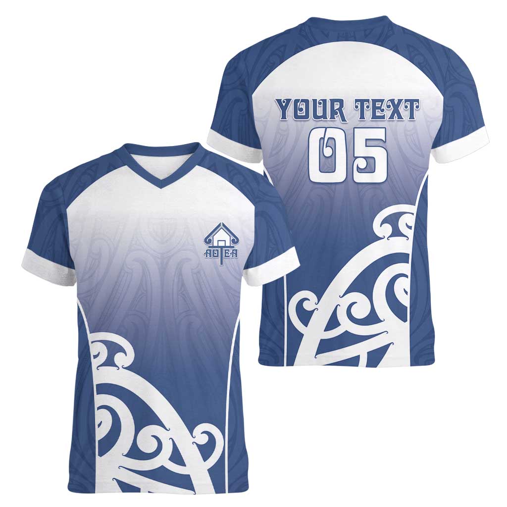 Custom New Zealand Aotea College Women V-Neck T-Shirt Maori Koru Pattern LT05 - Polynesian Pride