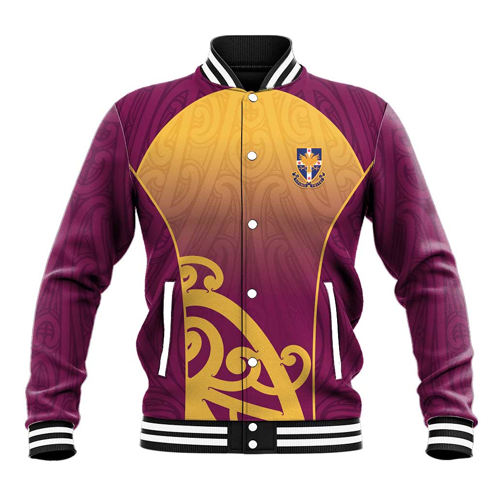 Custom Waiuku College Baseball Jacket Maori Koru Pattern LT05 Unisex Maroon - Polynesian Pride