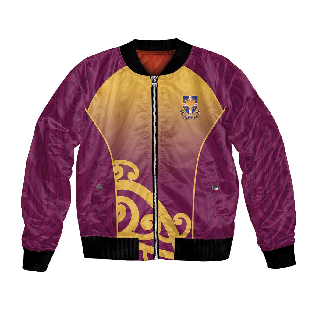 Custom Waiuku College Bomber Jacket Maori Koru Pattern LT05 Unisex Maroon - Polynesian Pride