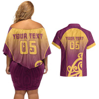 Custom Waiuku College Couples Matching Off Shoulder Short Dress and Hawaiian Shirt Maori Koru Pattern LT05 - Polynesian Pride