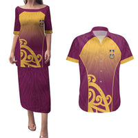 Custom Waiuku College Couples Matching Puletasi and Hawaiian Shirt Maori Koru Pattern