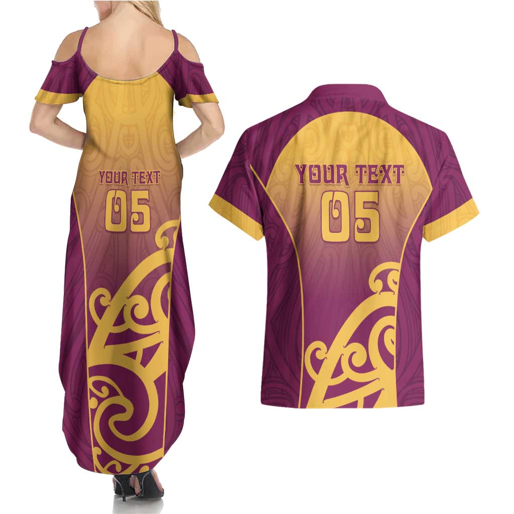 Custom Waiuku College Couples Matching Summer Maxi Dress and Hawaiian Shirt Maori Koru Pattern LT05 - Polynesian Pride