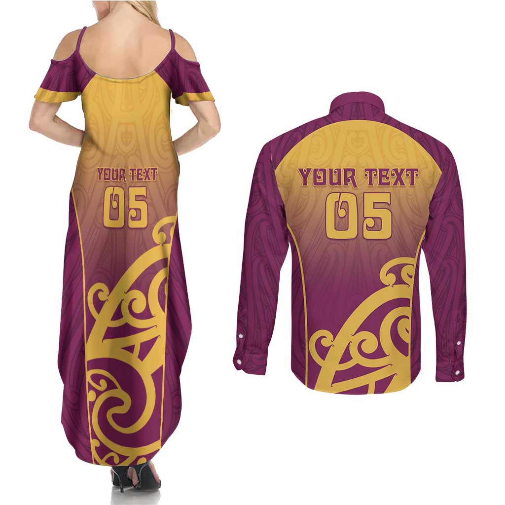 Custom Waiuku College Couples Matching Summer Maxi Dress and Long Sleeve Button Shirt Maori Koru Pattern LT05 - Polynesian Pride