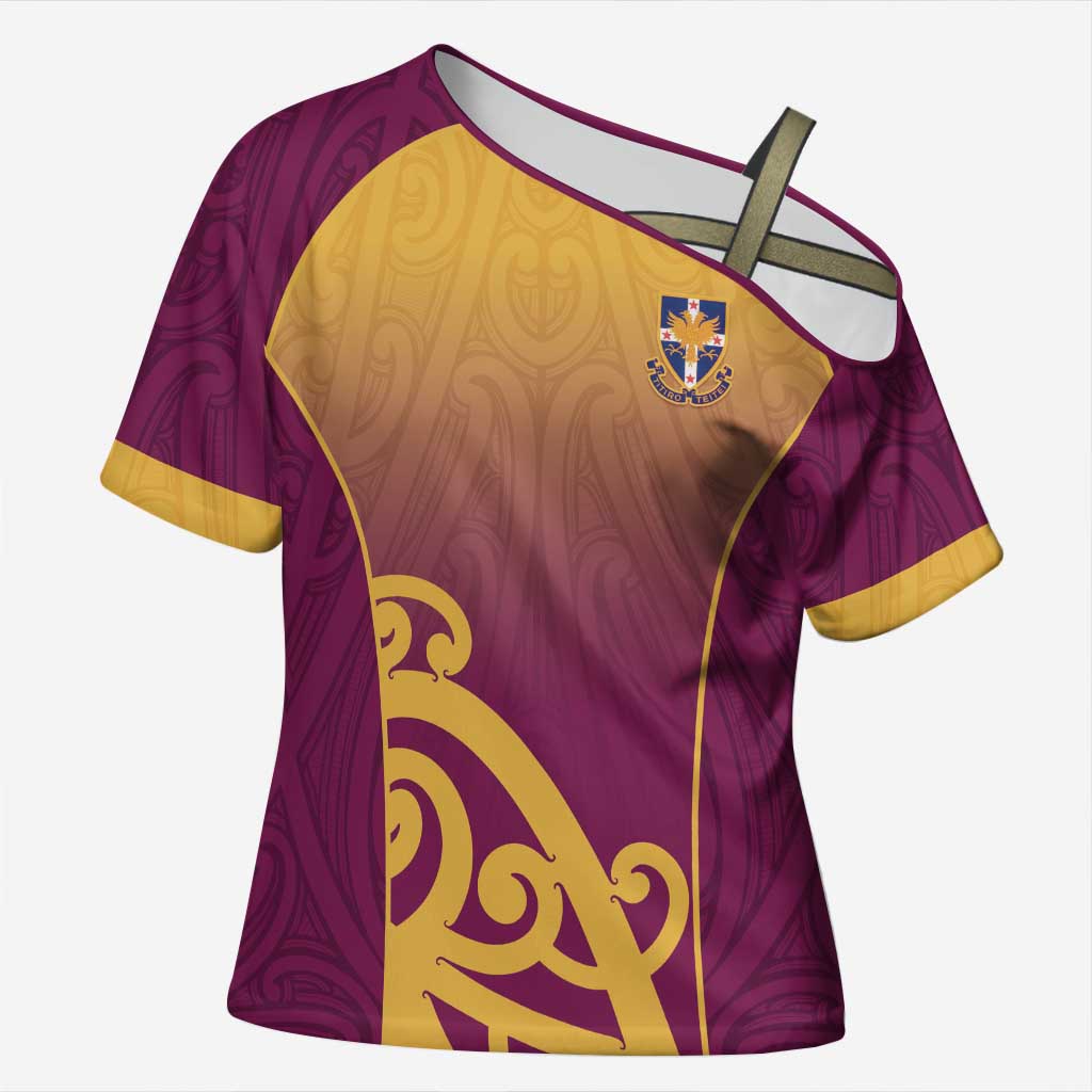 Custom Waiuku College Cross Shoulder Shirt Maori Koru Pattern LT05 Female Maroon - Polynesian Pride