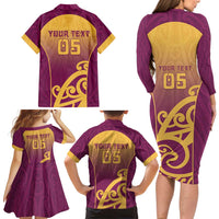 Custom Waiuku College Family Matching Long Sleeve Bodycon Dress and Hawaiian Shirt Maori Koru Pattern