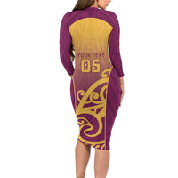 Custom Waiuku College Family Matching Long Sleeve Bodycon Dress and Hawaiian Shirt Maori Koru Pattern