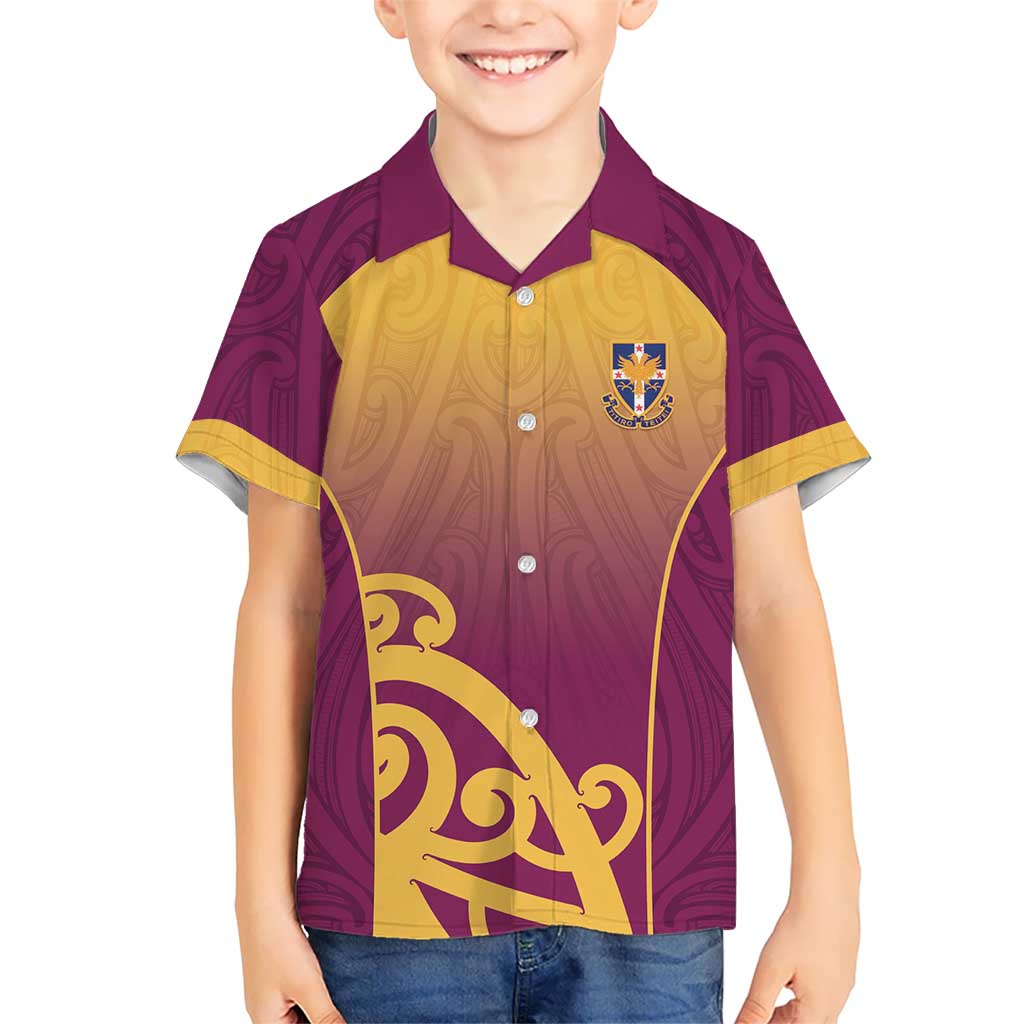 Custom Waiuku College Family Matching Long Sleeve Bodycon Dress and Hawaiian Shirt Maori Koru Pattern