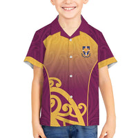 Custom Waiuku College Family Matching Off The Shoulder Long Sleeve Dress and Hawaiian Shirt Maori Koru Pattern