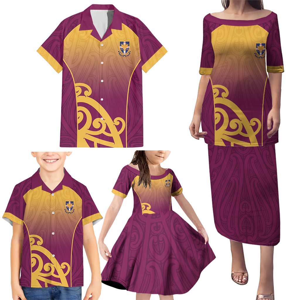 Custom Waiuku College Family Matching Puletasi and Hawaiian Shirt Maori Koru Pattern LT05 - Polynesian Pride