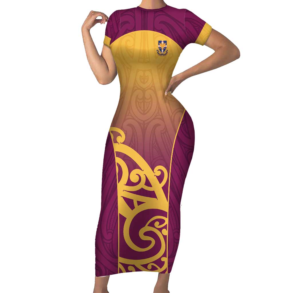 Custom Waiuku College Family Matching Short Sleeve Bodycon Dress and Hawaiian Shirt Maori Koru Pattern
