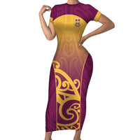Custom Waiuku College Family Matching Short Sleeve Bodycon Dress and Hawaiian Shirt Maori Koru Pattern